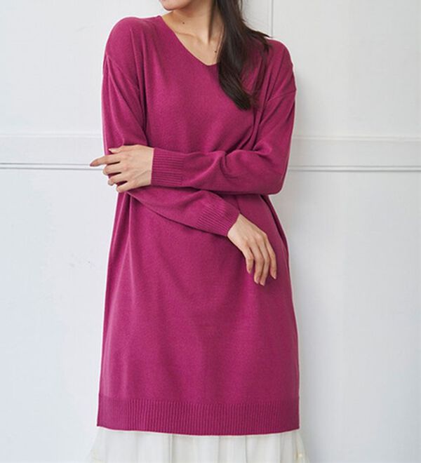 RANAN（ラナン）の「カシミヤタッチニットチュニックワンピース（チュニック）」｜詳細画像