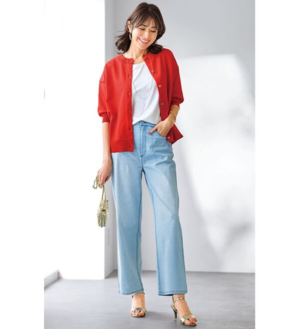 BELLUNA（ベルーナ）の「ヒンヤリ冷感！ライトオンスジーンズ（ワイド）（ワイドパンツ・ガウチョ）」｜詳細画像