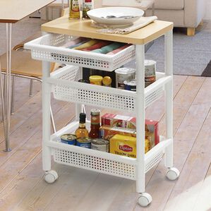 「引き出し付ウッドテーブルワゴン（キッチン整理用品）」｜1