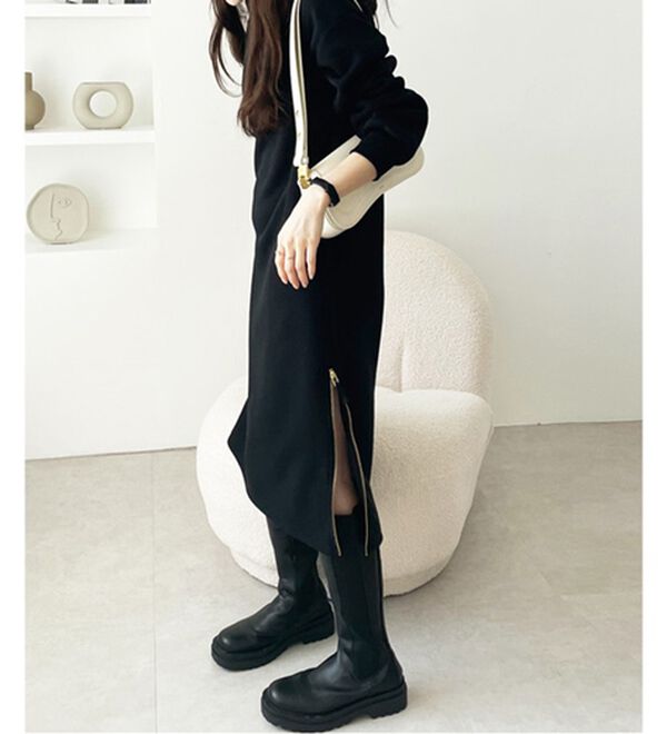 GeeRA（ジーラ）の「裏起毛裾ファスナーパーカーワンピース（カットソーワンピース）」｜詳細画像