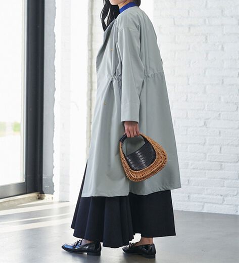 【新品同様】ロロピアーナ　リネン　シルク　ノーカラー　コート　ベルト　ロング丈 ロロピアーナ リネン シルク ノーカラー コート ベルト ロング丈