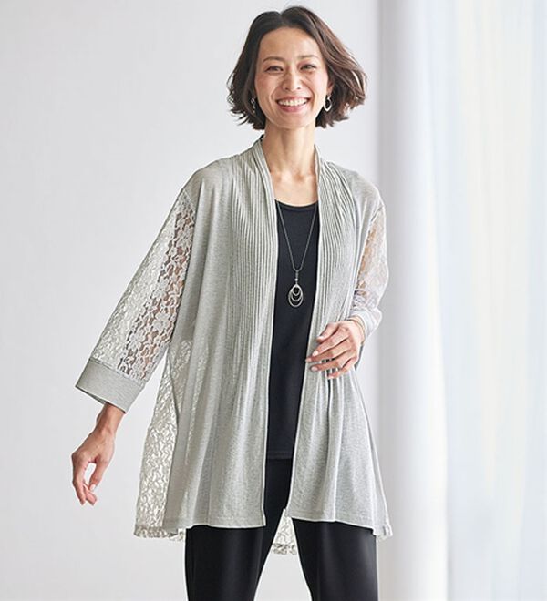 BELLUNA（ベルーナ）の「レースが映えるプリーツ使いカーディガン（その他カーディガン）」｜詳細画像