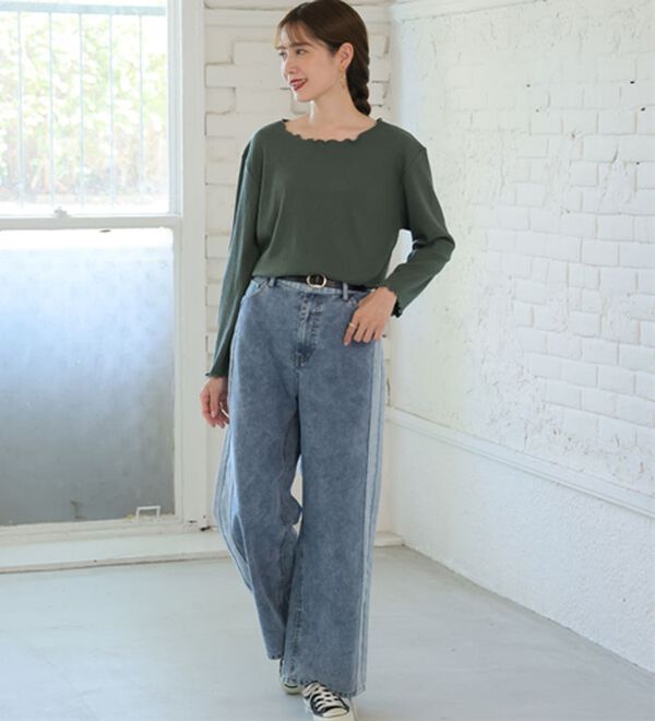 A HAPPY MARILYN（アハッピーマリリン）の「【Ｌ～６Ｌ】Ｒｉｎ こだわったのはシルエットと着心地 すっきり リブ カットソー トップス（カットソー）」｜詳細画像