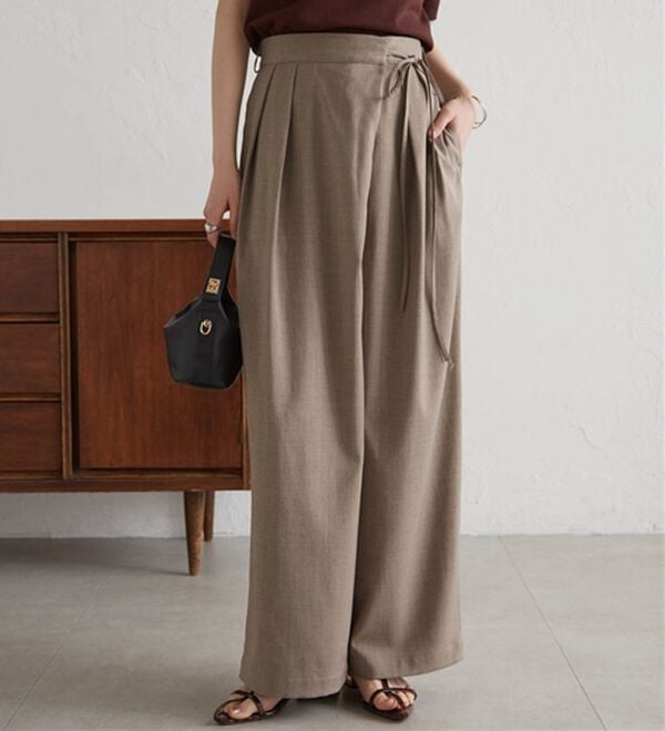 RANAN（ラナン）の「麻調2タックラップリボンパンツ（フルレングスパンツ）」｜詳細画像