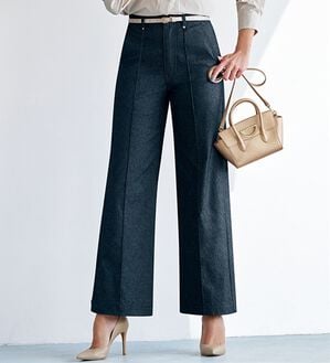 BELLUNA（ベルーナ）の「キレイ色が続く！直線美脚ワイドデニムパンツ（ワイドパンツ・ガウチョ）」｜インディゴ