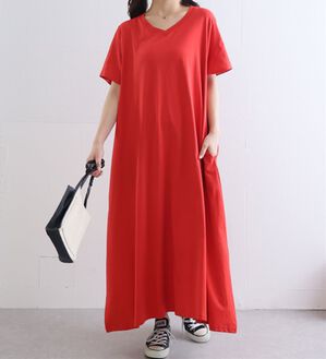 A HAPPY MARILYN（アハッピーマリリン）の「【Ｌ～８Ｌ】ＵＳＡコットンＡラインワンピース（カットソーワンピース）」｜レッド