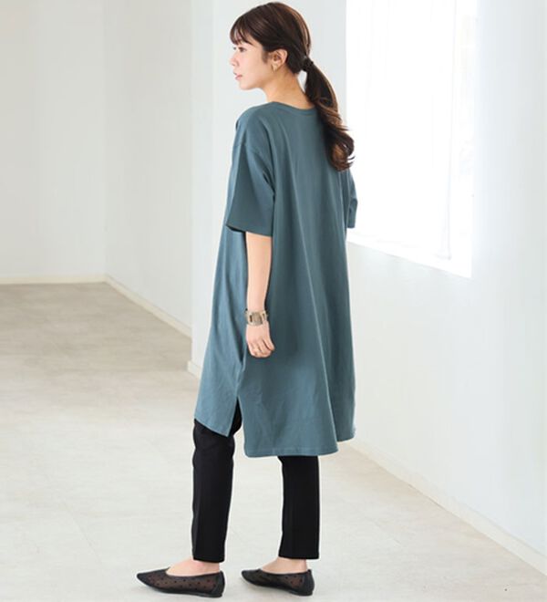 A HAPPY MARILYN（アハッピーマリリン）の「【Ｌ～１０Ｌ】選べる２丈！綿１００％ストンと楽ちん！着心地さらりゆるＴワンピース＆チュニック（チュニック）」｜詳細画像
