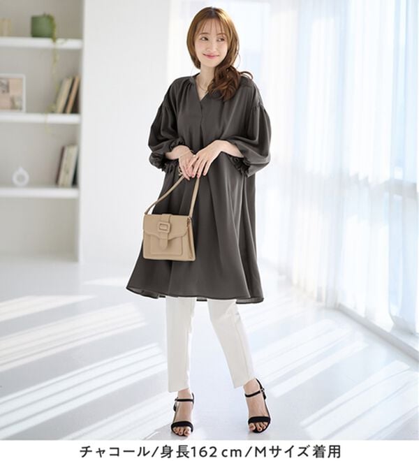 alotta（アロッタ）の「パフ袖とろみブラウスチュニックワンピース（チュニックワンピース）」｜詳細画像