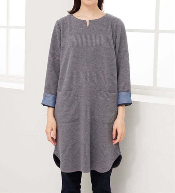 BELLUNA（ベルーナ）の「ポケット付ボーダージャカードワンピース（その他ワンピース）」｜詳細画像