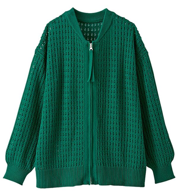 BELLUNA（ベルーナ）の「透かし柄ニットジップブルゾン（ニットカーディガン）」｜詳細画像