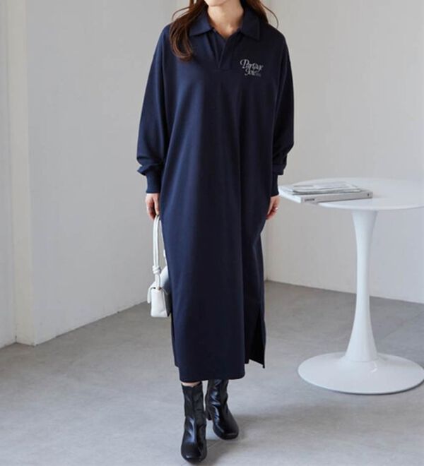 RANAN（ラナン）の「バックプリントポロ襟裏毛ワンピース（その他ワンピース）」｜詳細画像