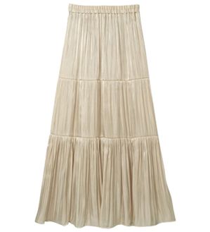 RANAN（ラナン）の「サテンプリーツティアードスカート（ロングスカート）」｜ベージュ