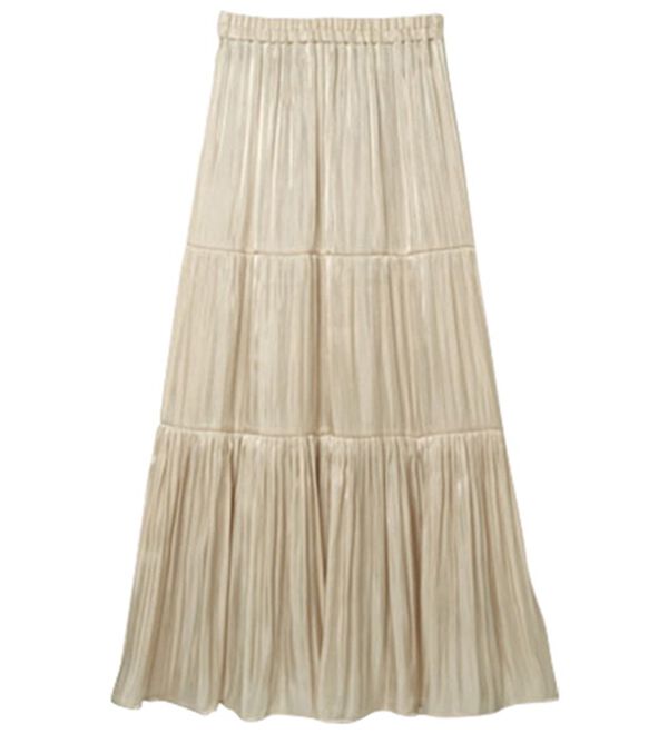 RANAN（ラナン）の「サテンプリーツティアードスカート（ロングスカート）」｜ベージュ