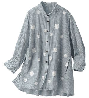 BELLUNA（ベルーナ）の「綿１００％ドット刺しゅう使いストライプブラウス（ブラウス）」｜詳細画像