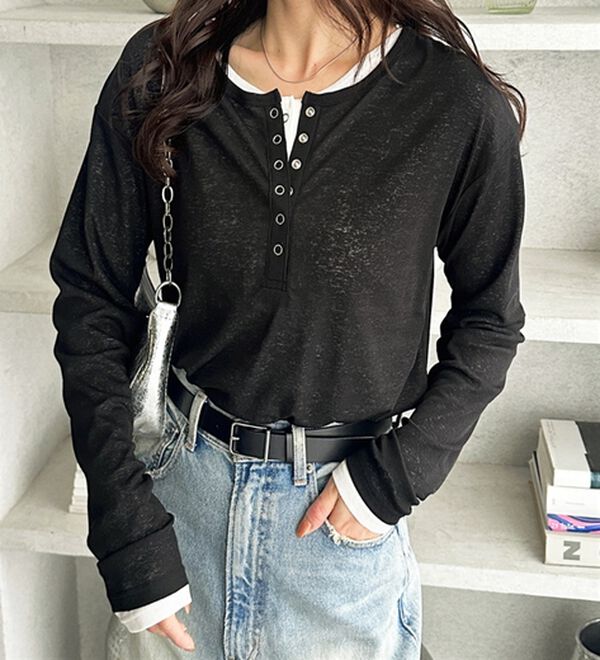 GeeRA（ジーラ）の「前後２ＷＡＹシアースラブヘンリーネックカットソー（カットソー）」｜詳細画像