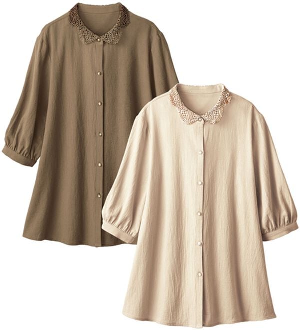 ルフラン（ルフラン）の「【２色組】レース衿ブラウス（ブラウス）」｜2色組