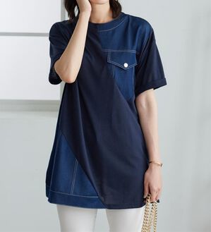 BELLUNA（ベルーナ）の「デニム切替デザインチュニック（チュニック）」｜ネイビー系