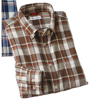 「＜ハッシュパピー＞しっとり柔らか綿１００％ネルシャツ（メンズシャツ）」｜ブラウンチェック