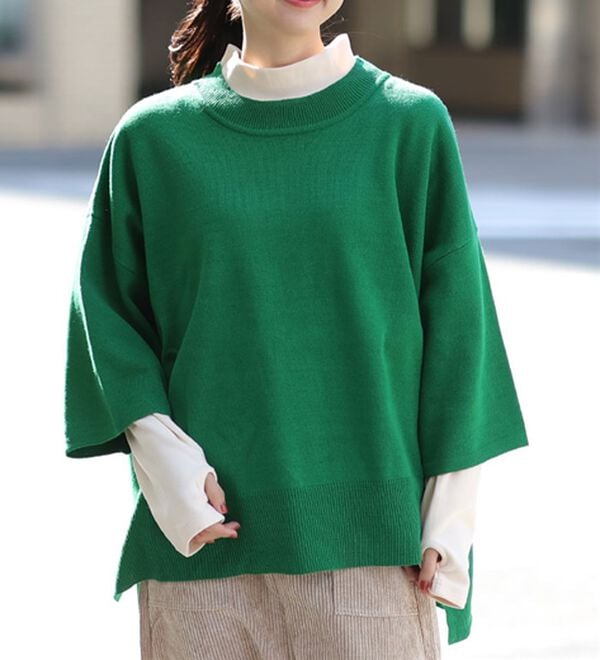「【Ｌ～６Ｌ】重ね着を楽しむレイヤード専用ニットプルオーバー（ニット・セーター）」｜グリーン