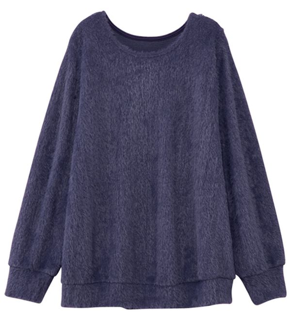alotta（アロッタ）の「【見た目はニット、着心地はカットソー】フェザーカットソーゆるトップス（カットソー）」｜ネイビーブルー