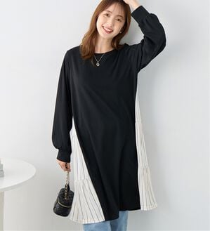 alotta（アロッタ）の「異素材切替チュニックワンピース（カットソーワンピース）」｜ストライプ