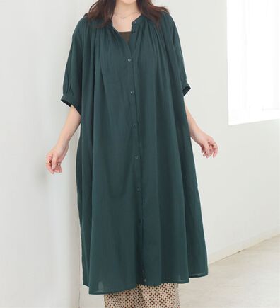 A HAPPY MARILYN（アハッピーマリリン）の「【Ｌ～６Ｌ】【風通るプレミアム】綿・楊柳、五分袖ギャザーたっぷりワンピース。（ロングワンピース）」