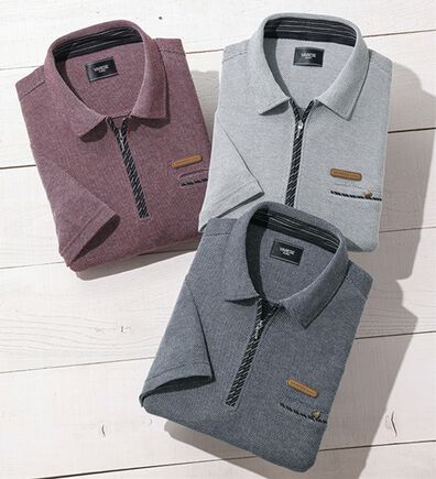 「【３色組】涼感ミックス調ジップアップポロシャツ（メンズポロシャツ）」