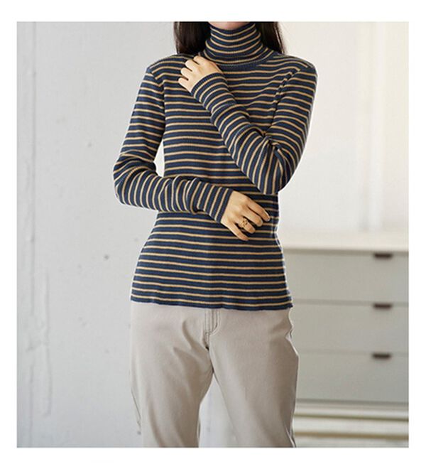 BELLUNA（ベルーナ）の「＜＆ｃｏｃｏｃｈｉ＞ハピネスコットン100％&times;吸湿発熱リブタートルニット（ニット・セーター）」｜詳細画像