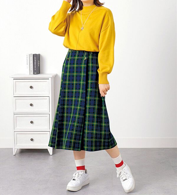 BELLUNA（ベルーナ）の「ボタンデザインチェック柄スカート（ロングスカート）」｜詳細画像