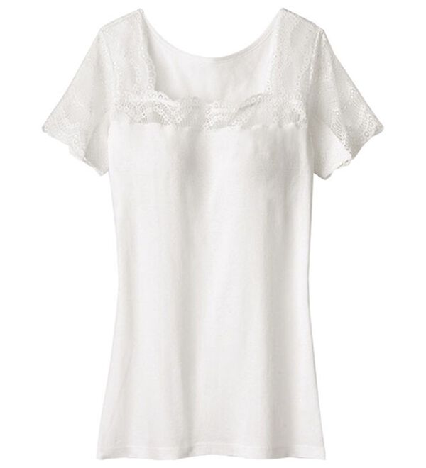 LAVIENNE（ラヴィエンヌ）の「【吸汗速乾】綿１００％激汗ゲッターレース・カップ付インナー（ブラトップ・カップ付きインナー）」｜オフホワイト