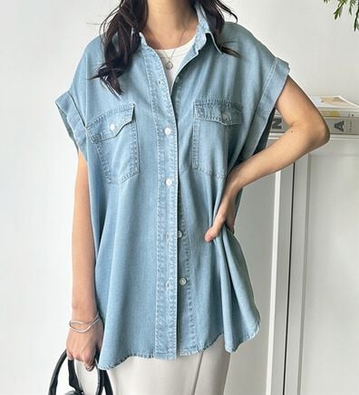 GeeRA（ジーラ）の「着回し自在！フレンチスリーブデニムシャツ（シャツ）」