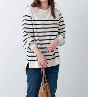 BELLUNA（ベルーナ）の「パフ袖デザインニットプルオーバー（ニット・セーター）」｜オフ白&times;ネイビー