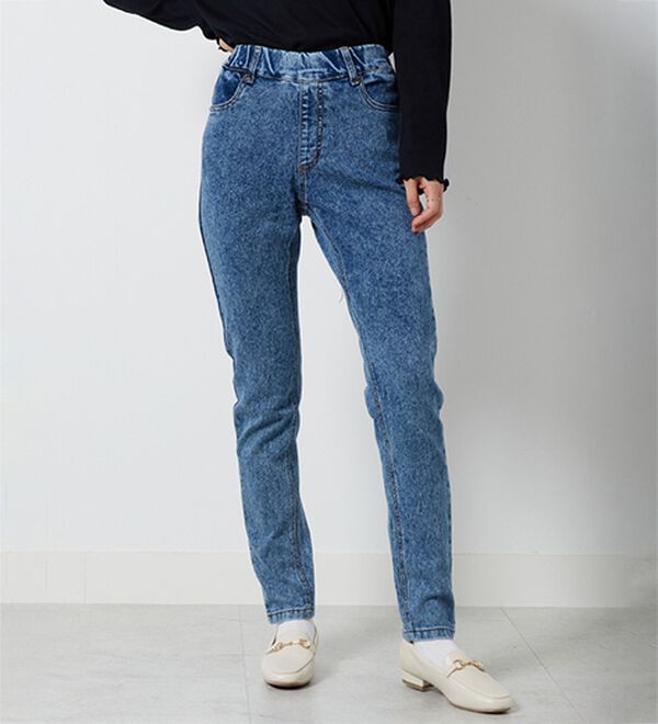 A HAPPY MARILYN（アハッピーマリリン）の「【Ｍ～８Ｌ】【選べる丈】魔法の美ライン ストレッチ スキニー デニムパンツ（スリム・スキニーパンツ）」｜ネイビーケミカル