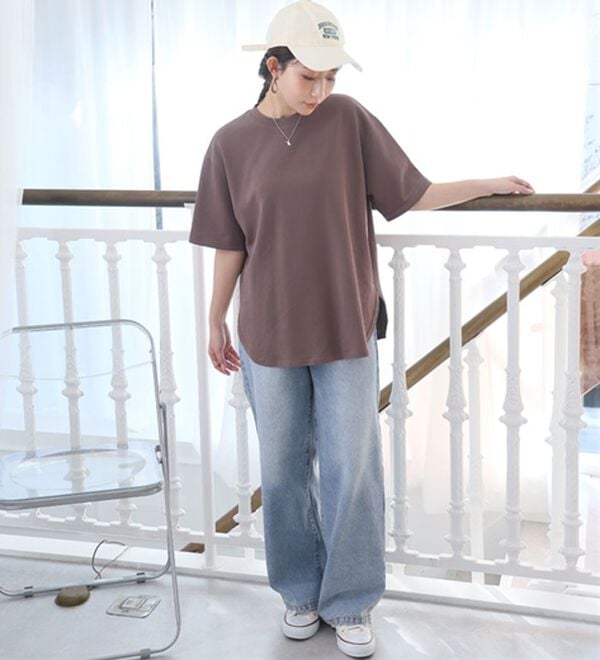 A HAPPY MARILYN（アハッピーマリリン）の「【Ｍ～８Ｌ】【ハッピーさらりん】裾ラウンド五分袖Ｔシャツ（Tシャツ）」｜詳細画像