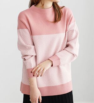 BELLUNA（ベルーナ）の「ヘリンボーン柄ニットプルオーバー（ニット・セーター）」｜ピンク系