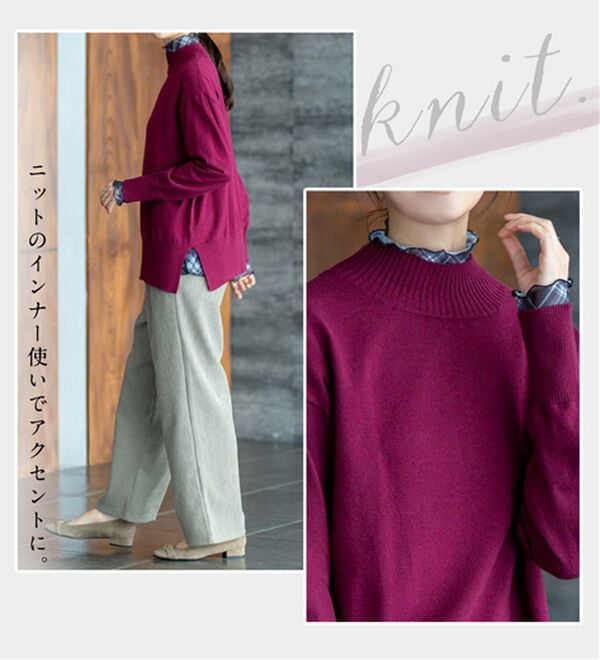 BELLUNA（ベルーナ）の「【重ね着インナー】シアー素材ハイネックインナープルオーバー（カットソー）」｜詳細画像