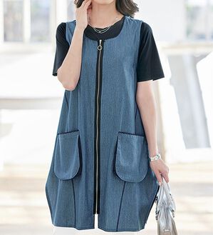 BELLUNA（ベルーナ）の「デニム素材ステッチ使いジャンパードレス（チュニック）」｜詳細画像