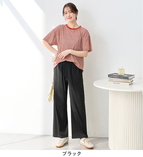 Viola e Viola（ヴィオラ エ ヴィオラ）の「【接触冷感】さらテロ楽のびストレートパンツ【選べる２丈】（フルレングスパンツ）」｜詳細画像