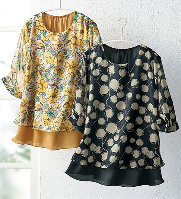 BELLUNA（ベルーナ）の「ふんわりシフォン重ね総柄プルオーバー（カットソー）」｜詳細画像