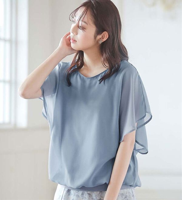 接触冷感】機能付インナー袖フリルシフォンブラウス - ベルーナ【公式】 