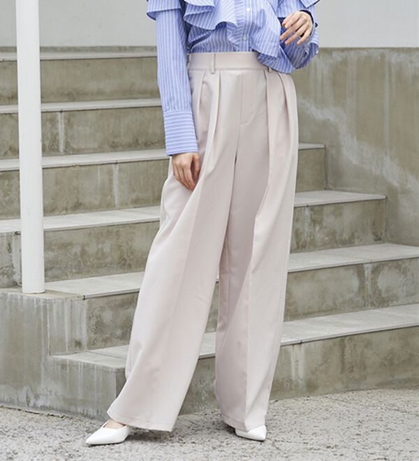 RANAN（ラナン）の「【選べる股下】きれい見え２タックワイドスラックス（ワイドパンツ・ガウチョ）」｜詳細画像