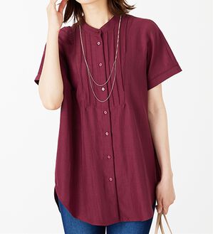 BELLUNA（ベルーナ）の「ビンテージ素材ドルマンシャツチュニック（チュニック）」｜ラズベリー