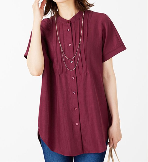 BELLUNA（ベルーナ）の「ビンテージ素材ドルマンシャツチュニック（チュニック）」｜ラズベリー