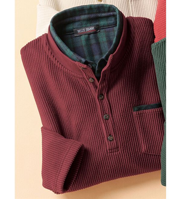 「裏ベロアのお洒落なダブル衿トレーナー（メンズトレーナー）」｜ワイン