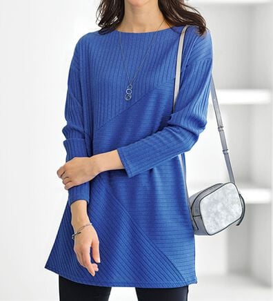 BELLUNA（ベルーナ）の「杢調テレコ素材切替デザインチュニック（チュニック）」