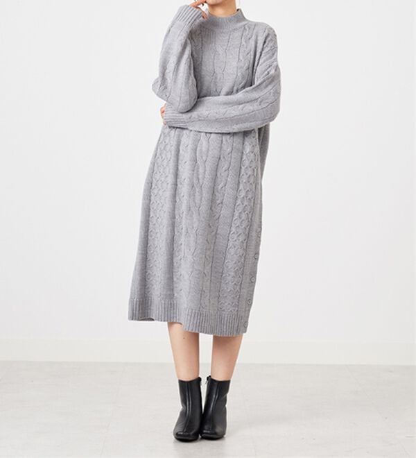 BELLUNA（ベルーナ）の「ケーブル柄ロング丈ニットワンピース（ニットワンピース）」｜詳細画像