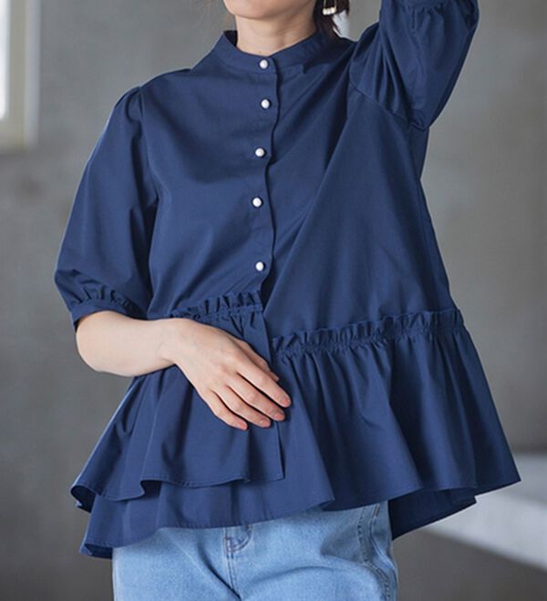 RANAN（ラナン）の「５分袖ペプラムギャザーブラウス（ブラウス）」｜詳細画像