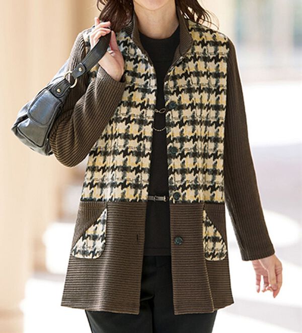 BELLUNA（ベルーナ）の「千鳥柄切替カットソージャケット（その他ジャケット）」｜ブラウン系