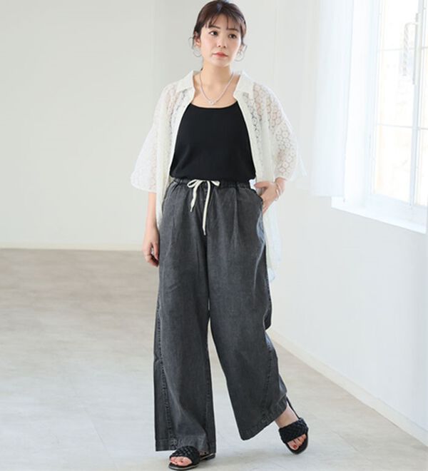 A HAPPY MARILYN（アハッピーマリリン）の「【Ｍ～８Ｌ】楽して叶う！イージーデニムワイドパンツ（ワイドパンツ・ガウチョ）」｜詳細画像