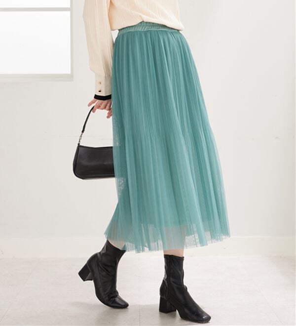 BELLUNA（ベルーナ）の「チュール素材プリーツスカート（ロングスカート）」｜詳細画像